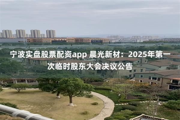 宁波实盘股票配资app 晨光新材：2025年第一次临时股东大会决议公告